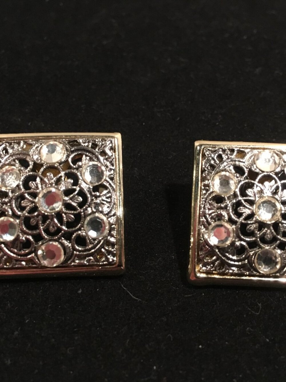 Vintage Square pierced earrings w/ filigree silver design